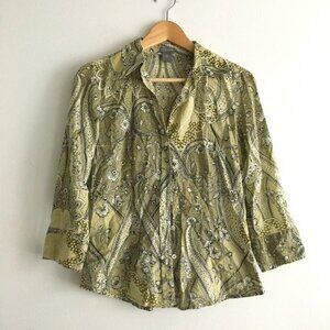 Ann Taylor Button‎ Down Shirt 3/4 Sleeve Top Blouse Paisley Print Womens Size 2